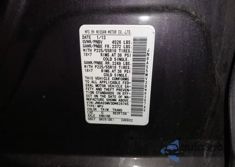 2013 Nissan Rogue Sv W/Sl Pkg z USA, uszkodzony, nr VIN JN8AS5MV3DW629745